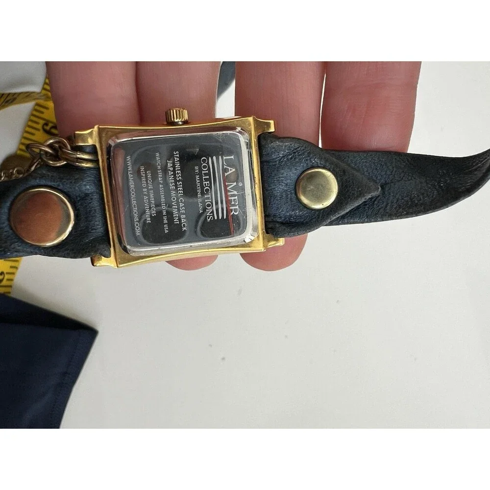 La Mer Collections Wrap Watch Navy Leather Band Gold Tone Boho 2000's Y2K Charms